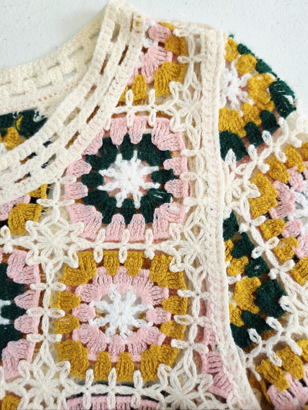 Rebellian Again Boho Crochet Sweater Cream, Mustard, Pink, Dk Green small - Picture 3 of 10
